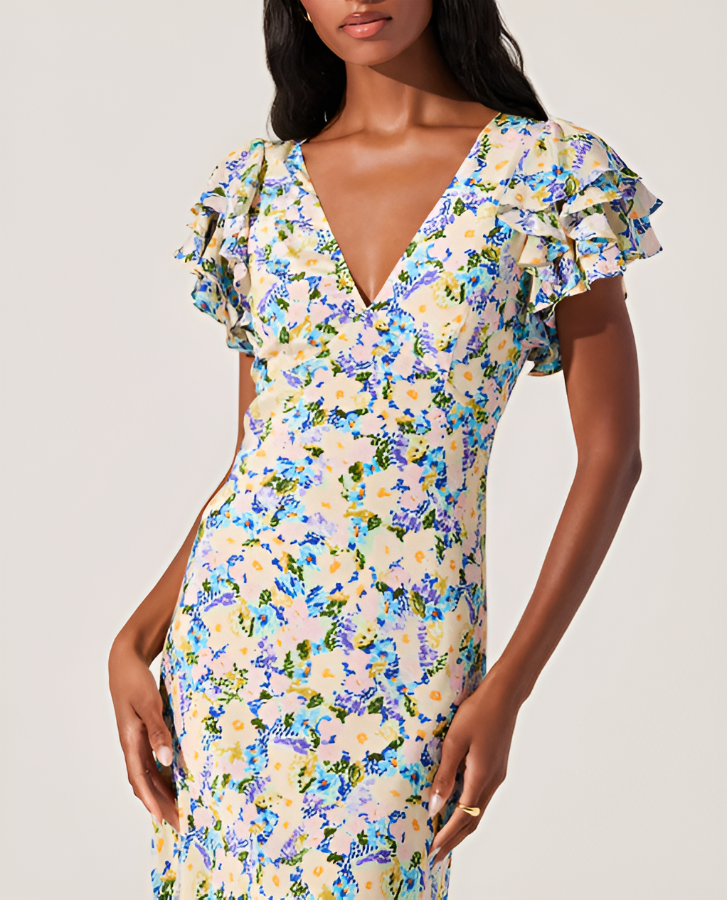 Floral Flutter Sleeve Midi Dress