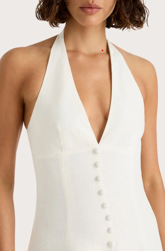 White V-neck Midi Dress