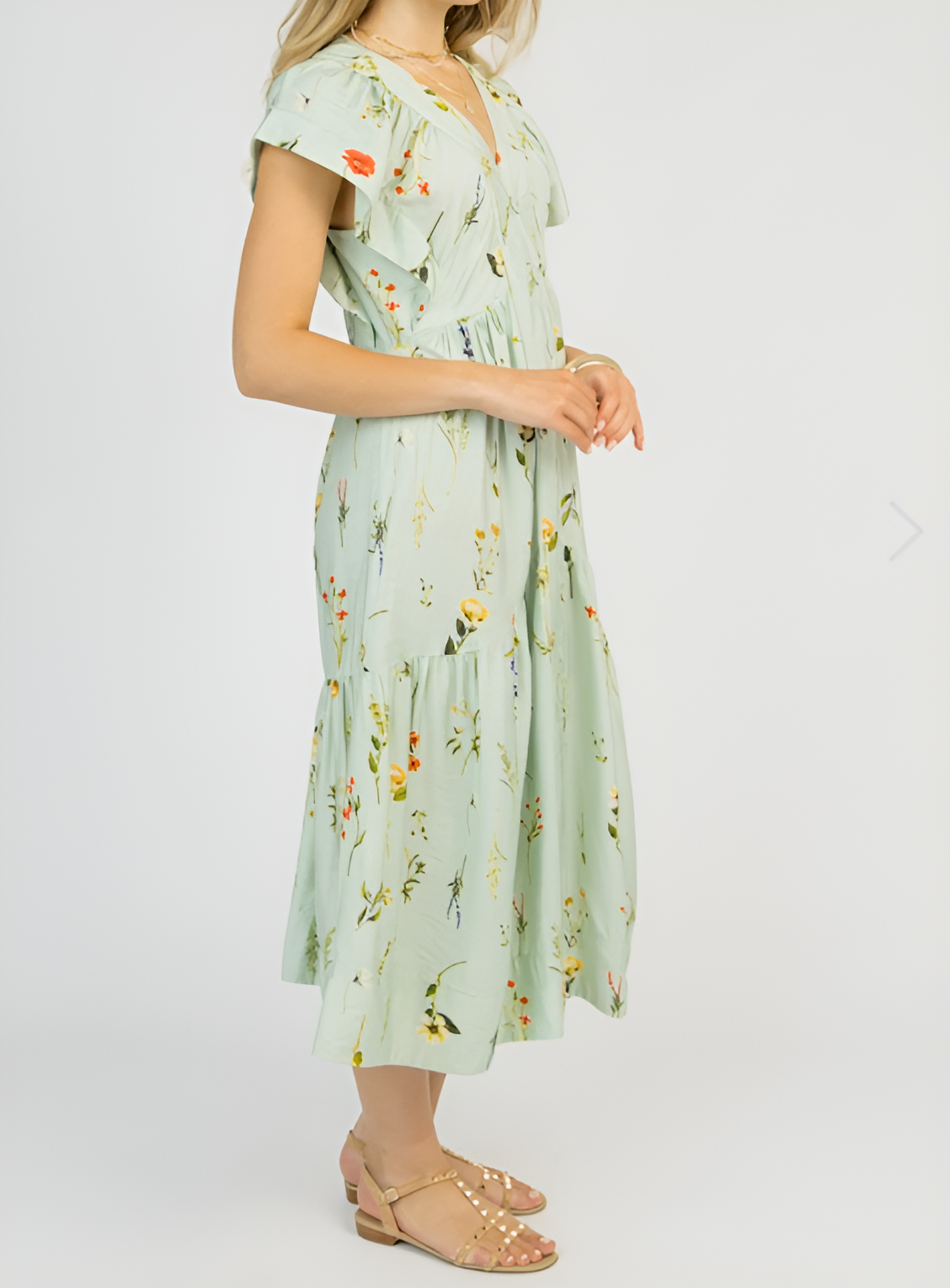 Mint Wild Flower Button Midi Dress