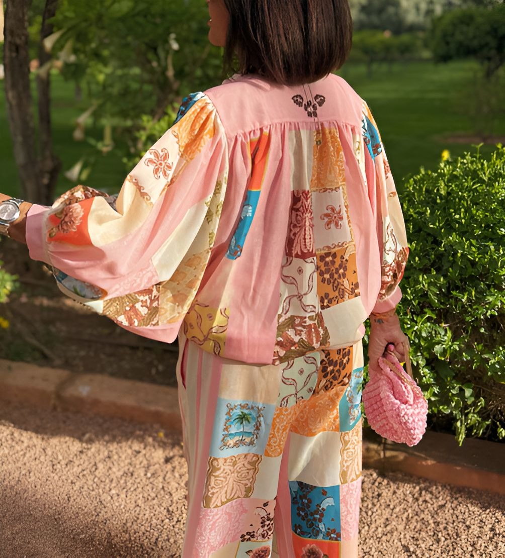 Pink Printed Long Sleeve Suit