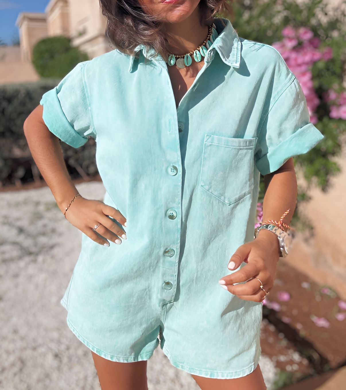 Summer Solid Color Jumpsuit Shorts