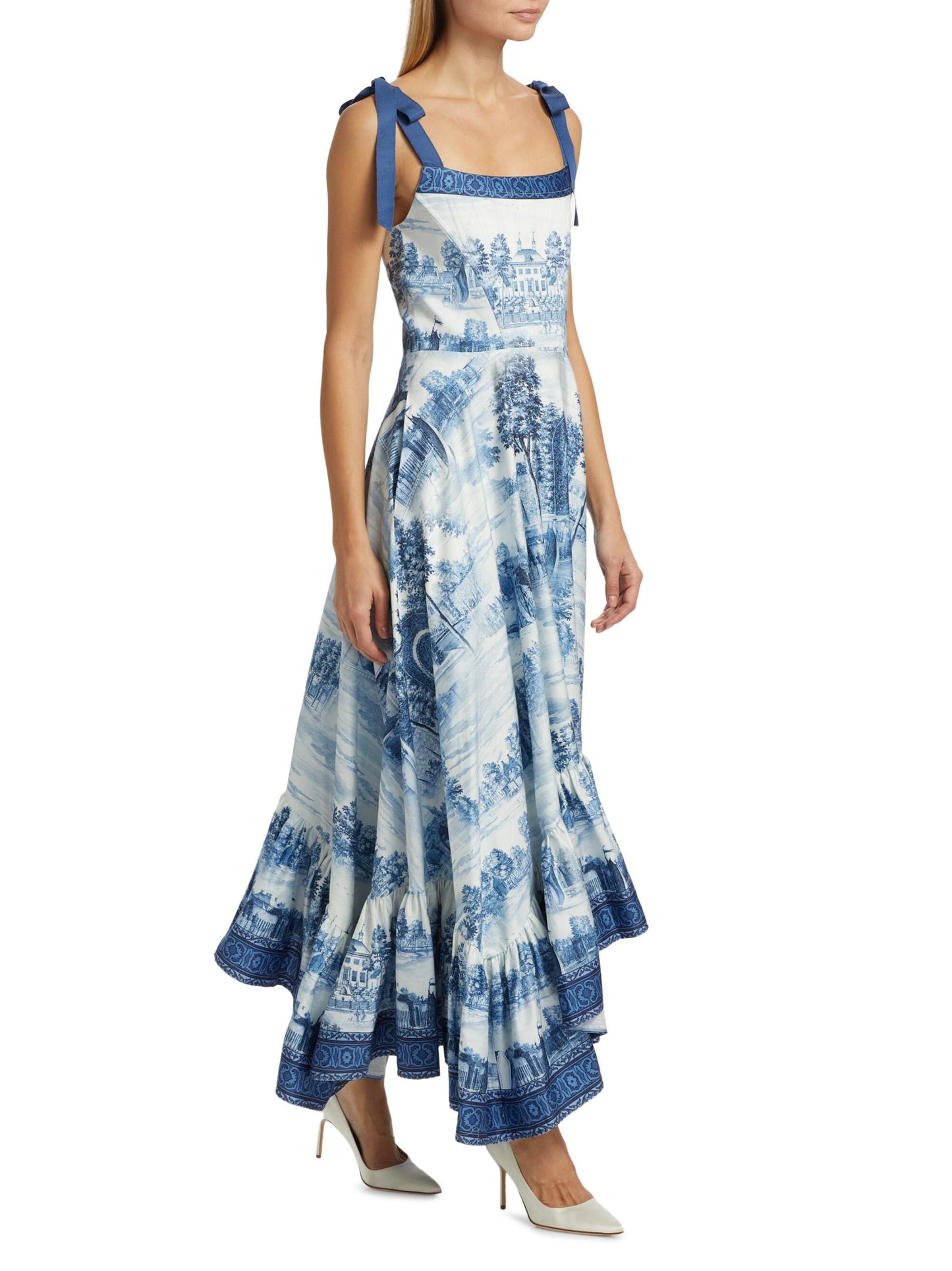 Blue Flowing Printed Maxi Dress