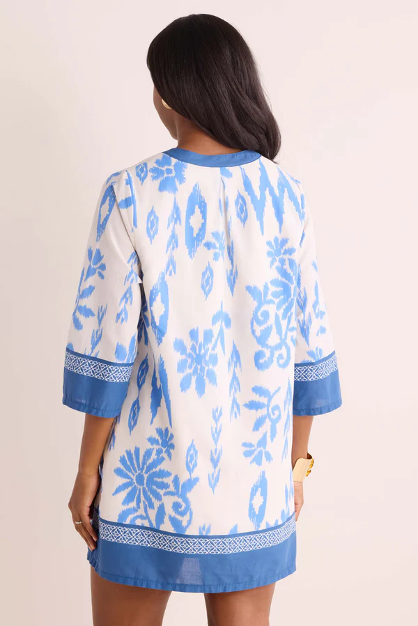 Blue Printed V-neck Dress