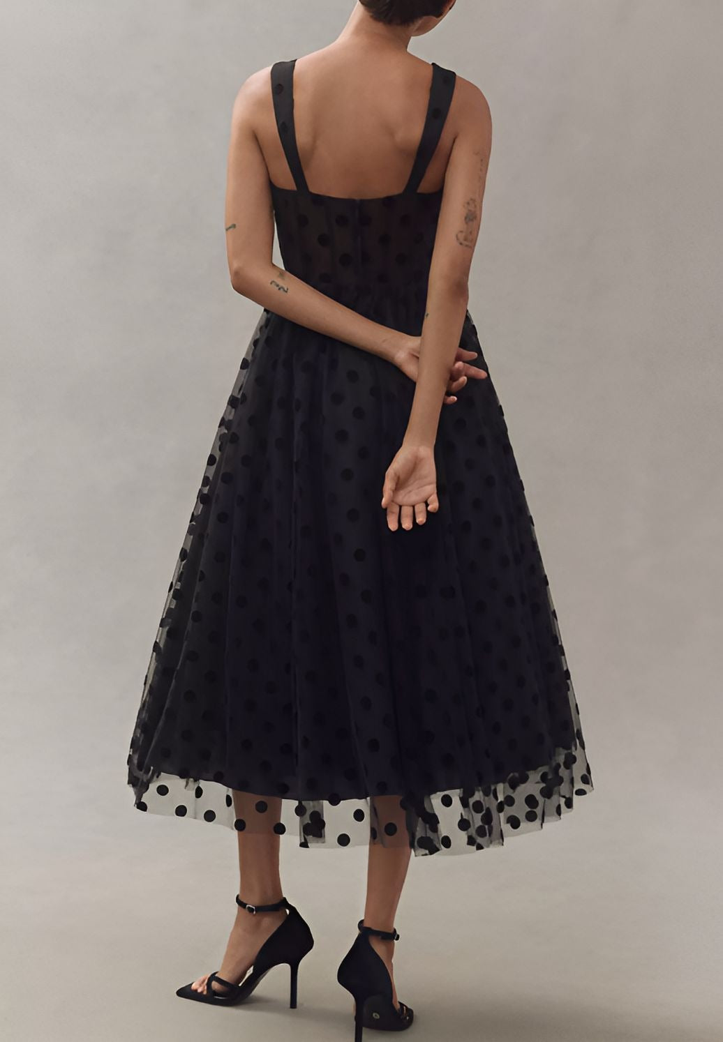 Polka Dot Tulle Sweetheart Bustier A-Line Midi Dress