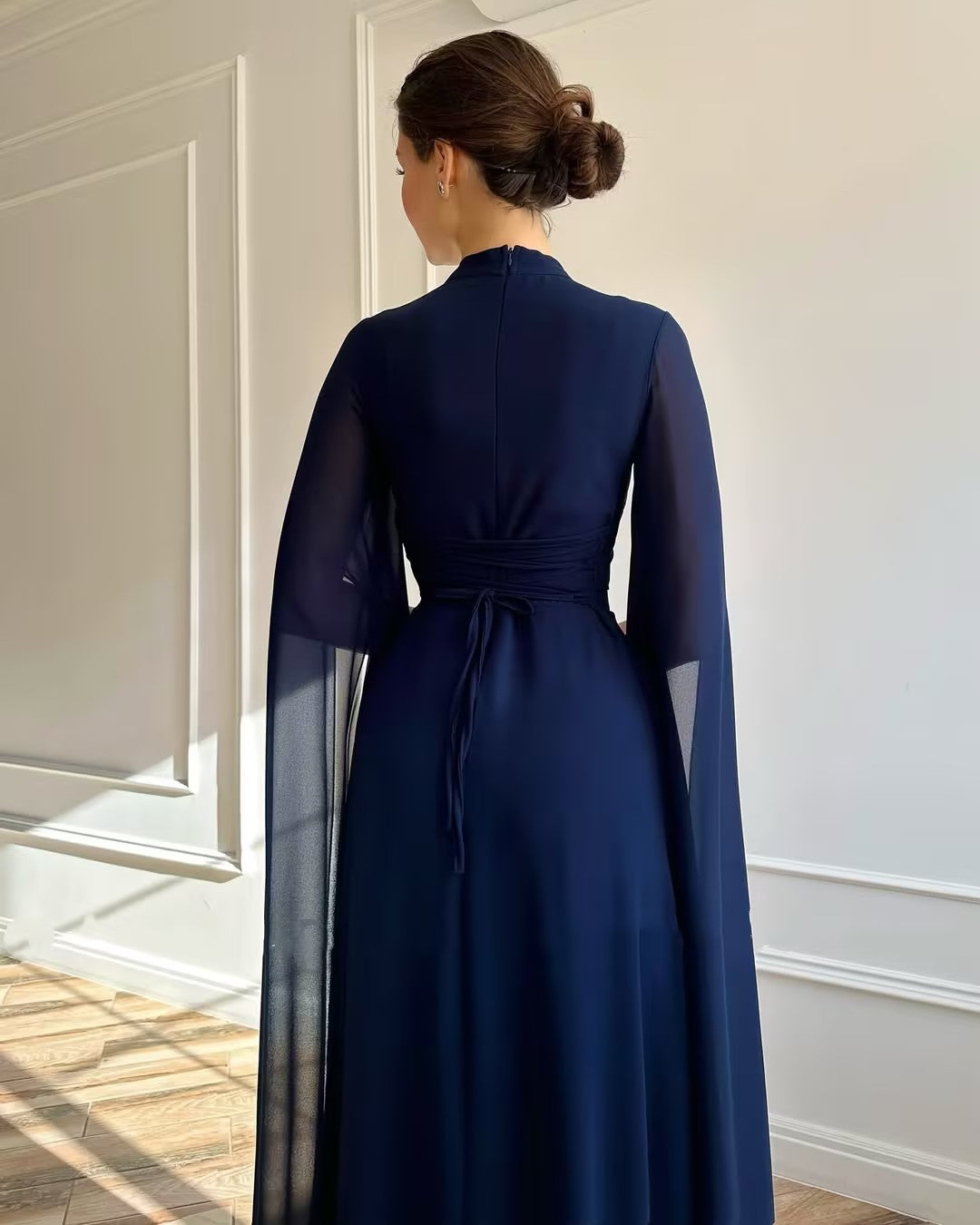 Navy Blue Flowing Gauze Long Dress