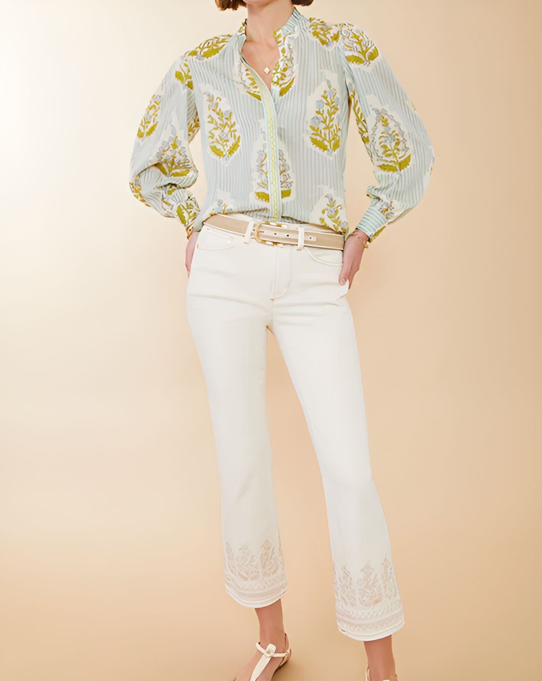 Stripe Floral Motif Blouse