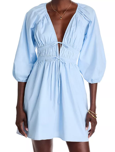 Light Blue V-neck Short Dress