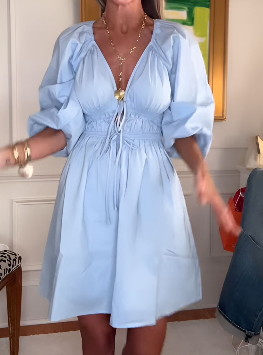 Light Blue V-neck Short Dress
