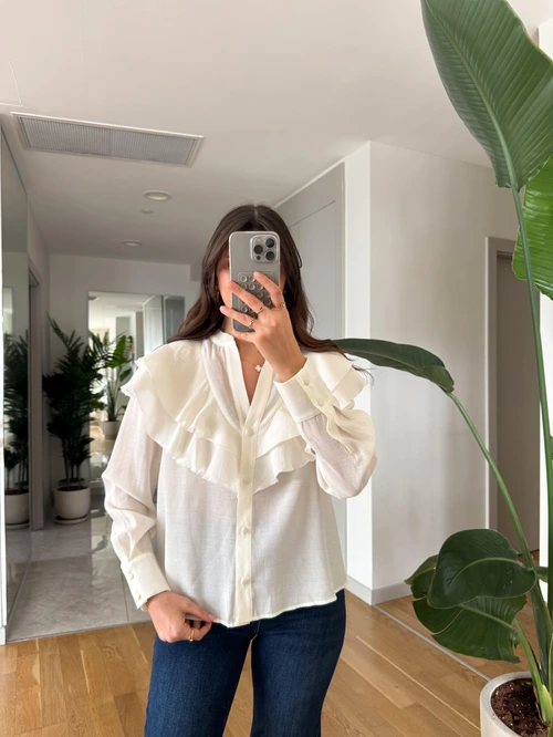 Beige Ruffled Blouse