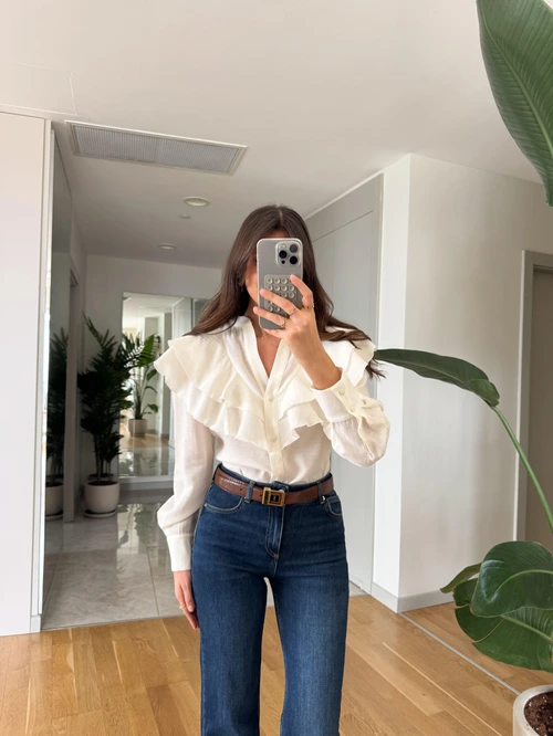 Beige Ruffled Blouse