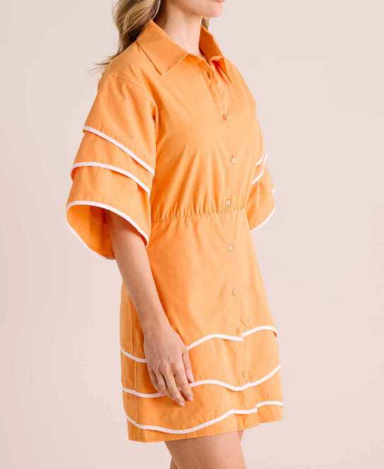 Orange Button Comfort Short Dress