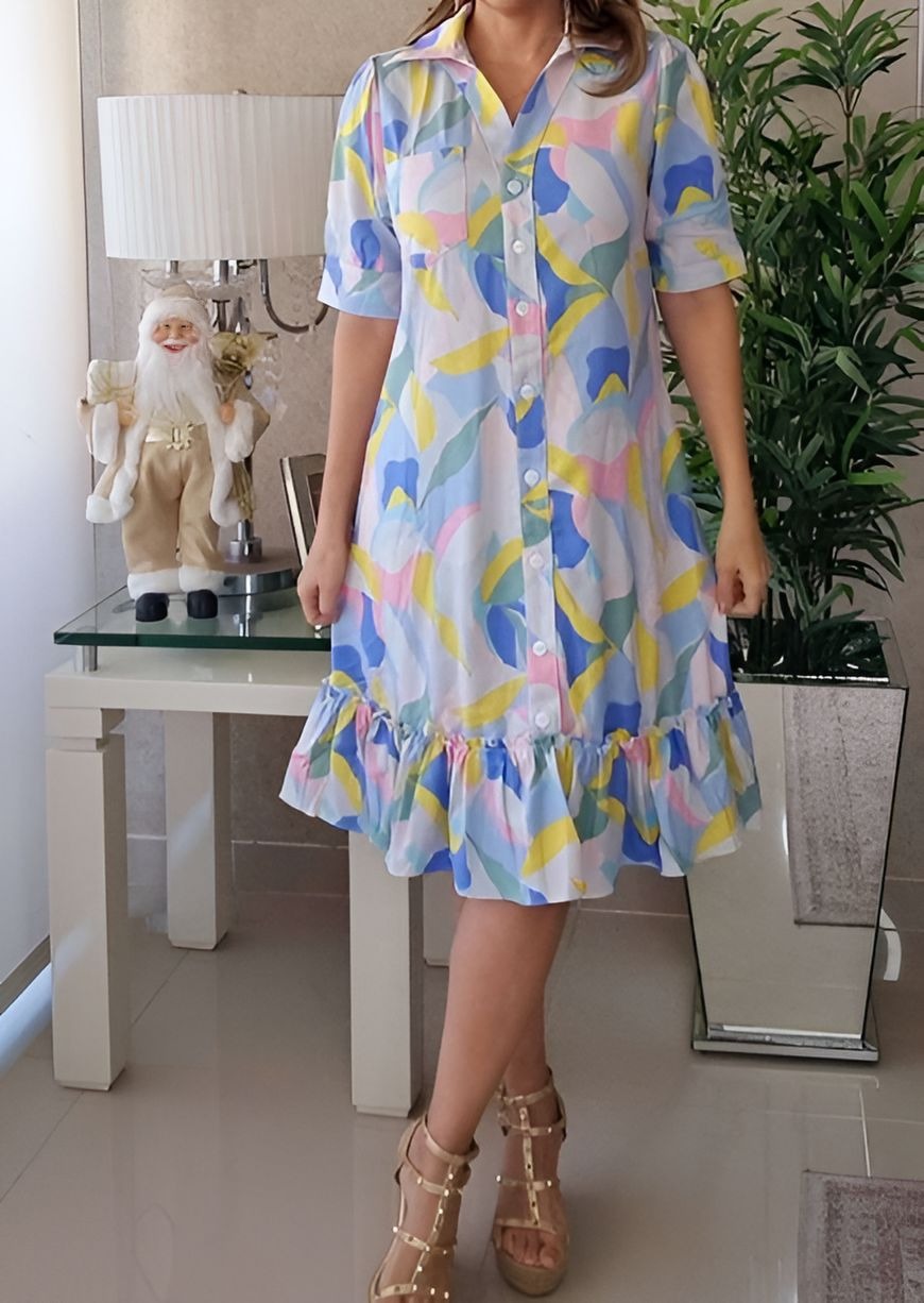 Color Block Button Midi Dress