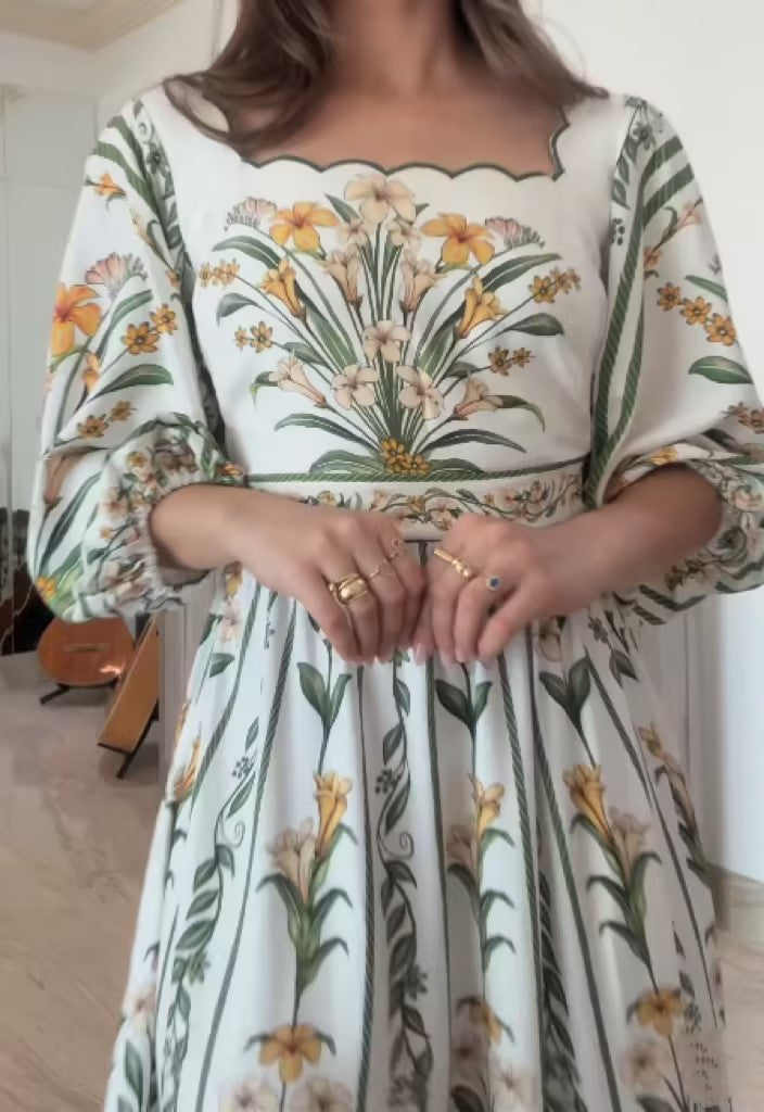 Square Neck Printed Backless Maxi Dress