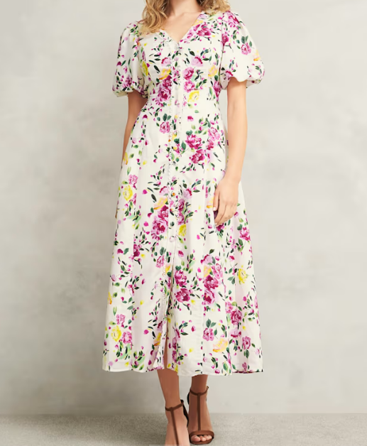 Floral Print V-neck Midi Dress