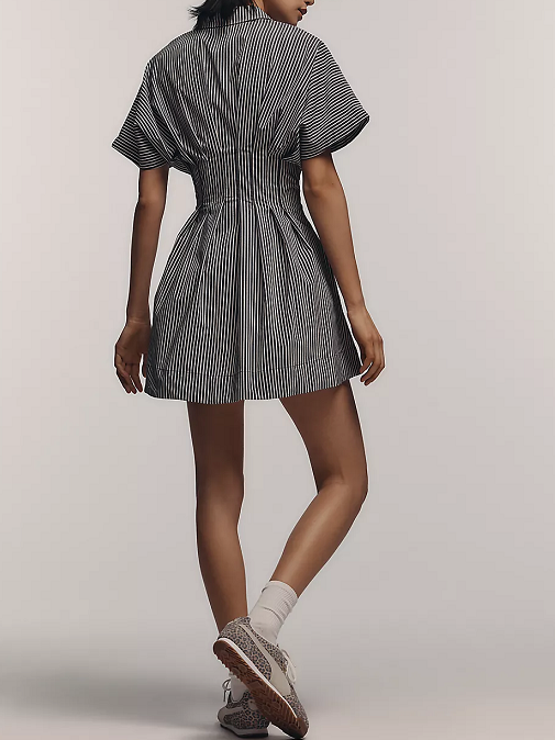 Button-Front Pleated Shirt Dress