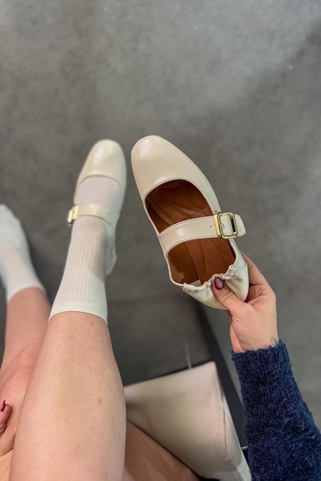 Gold Buckle Detailed Women's Shoes