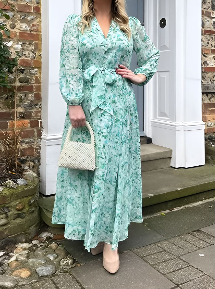 Green Tie Belted Dress