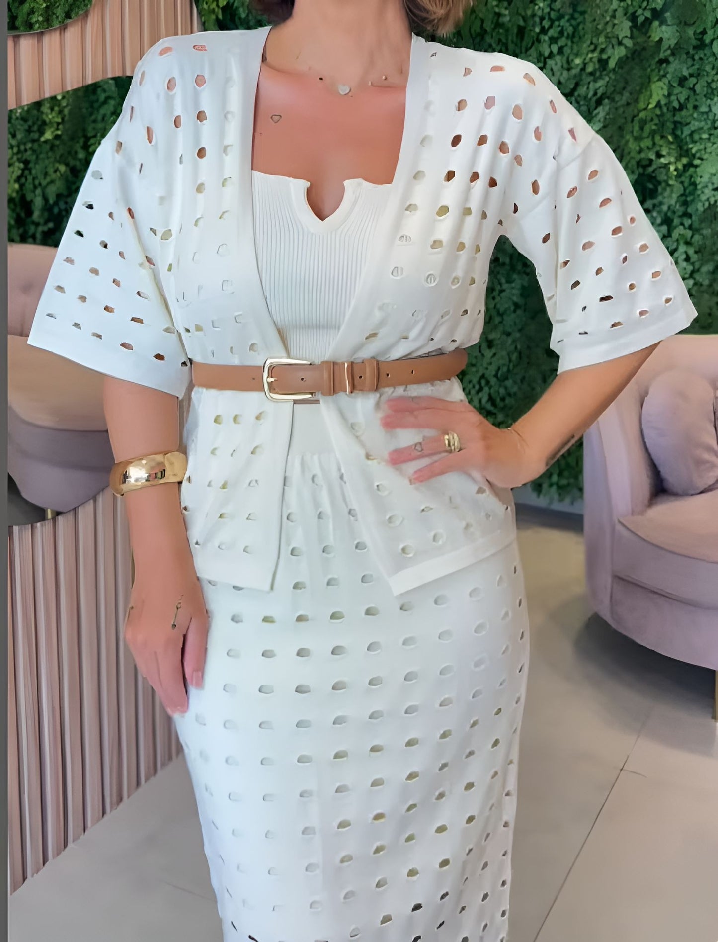Skirt + Cardigan Set, Cream(Free shipping on full set purchases)