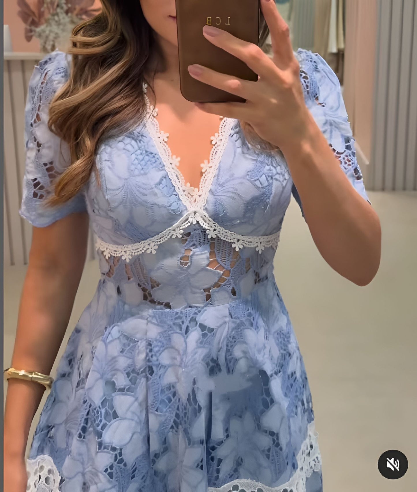 Blue V-Neck Lace Dress