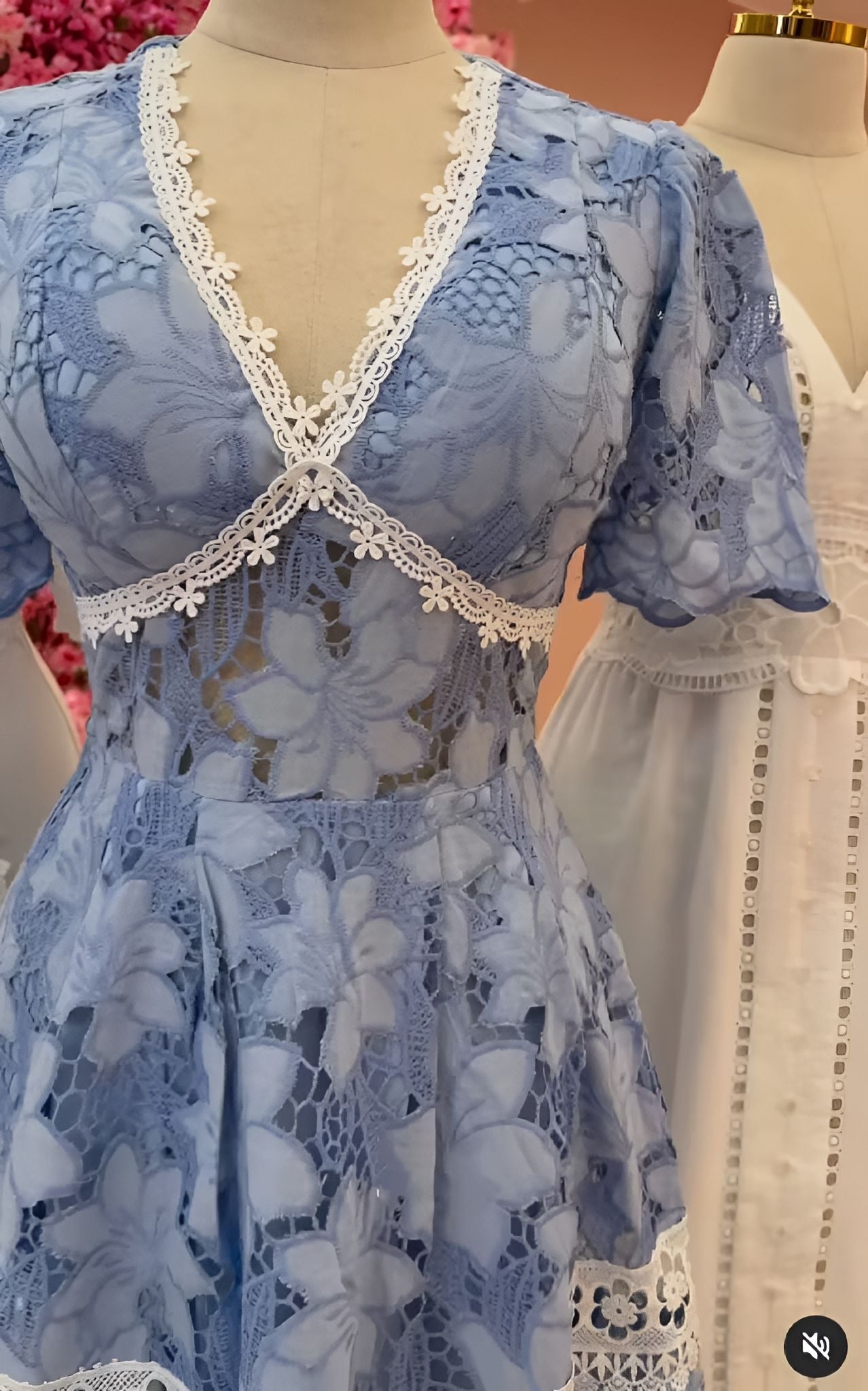 Blue V-Neck Lace Dress