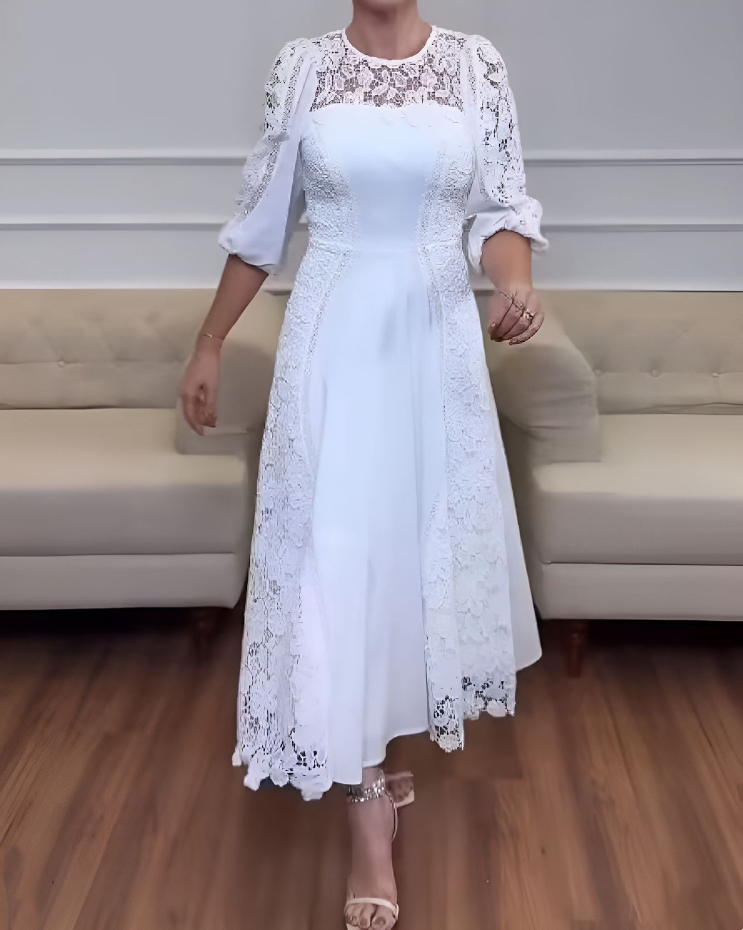 Elegant White Lace Midi Dress
