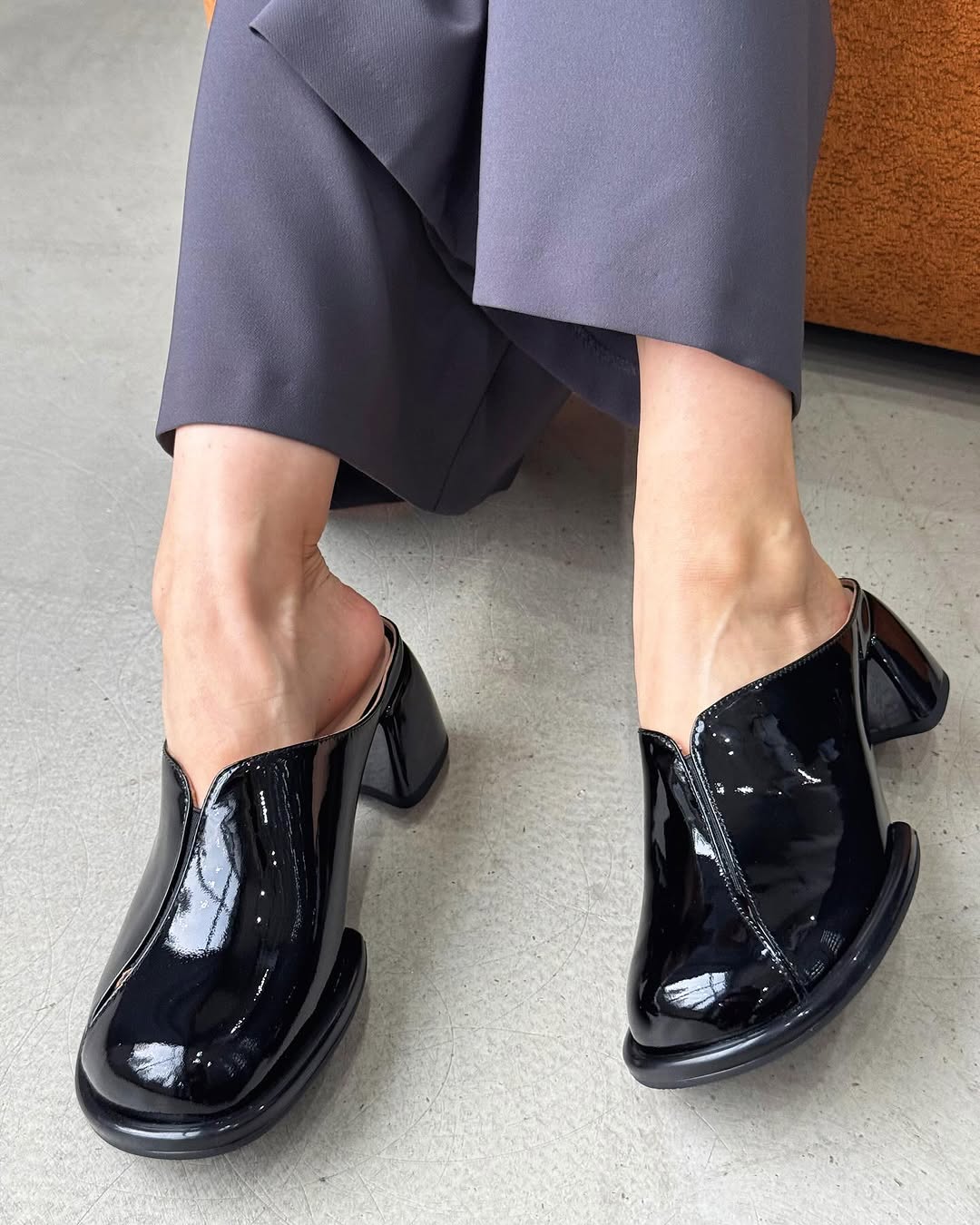 Square-Heel Glossed-Leather Sandals
