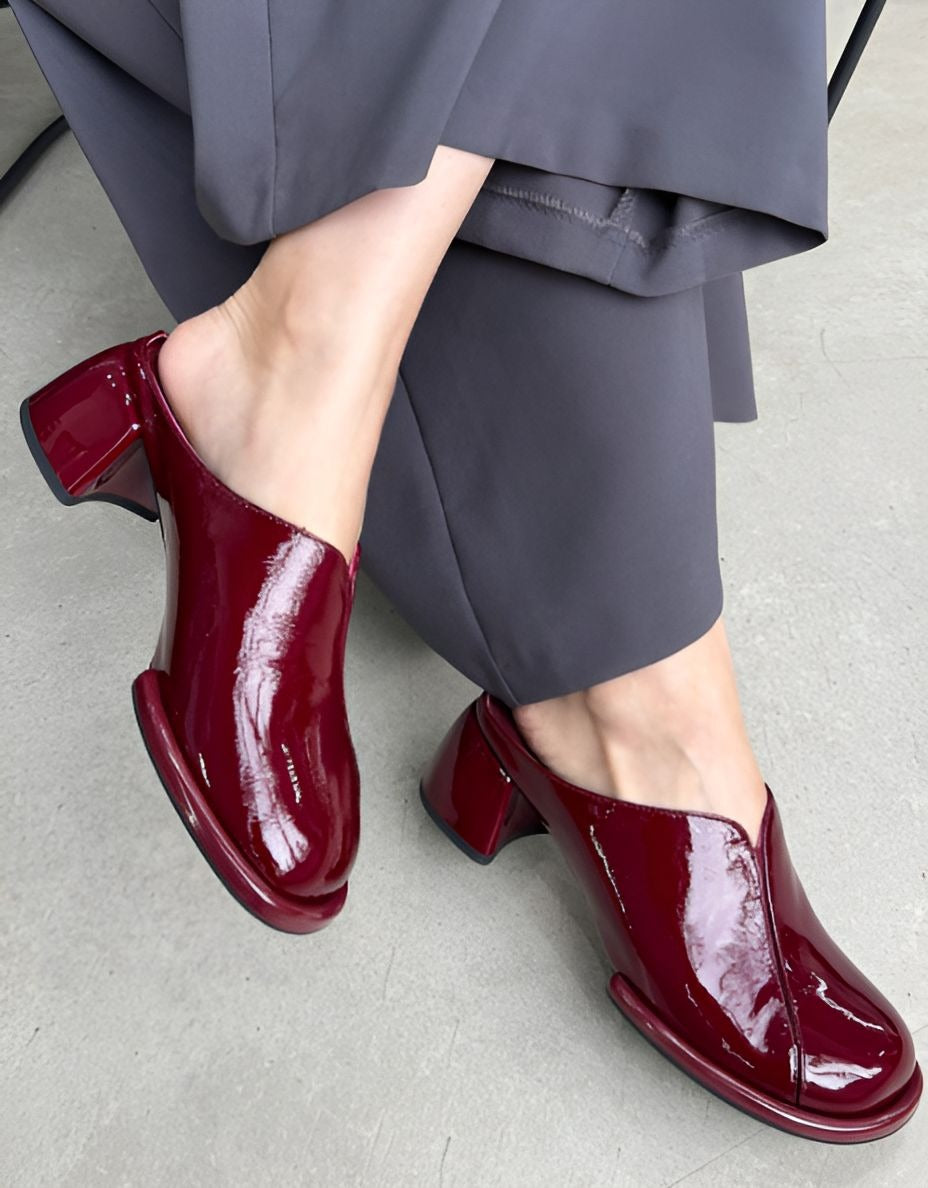 Square-Heel Glossed-Leather Sandals