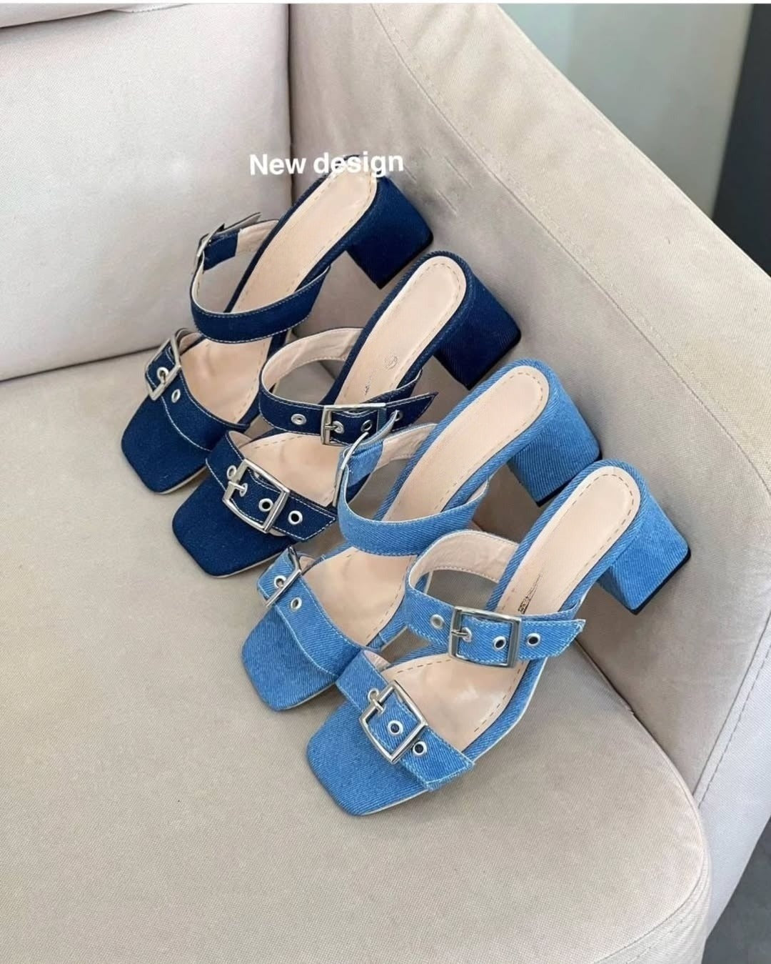 Versatile Denim Blue Block Heel Sandals
