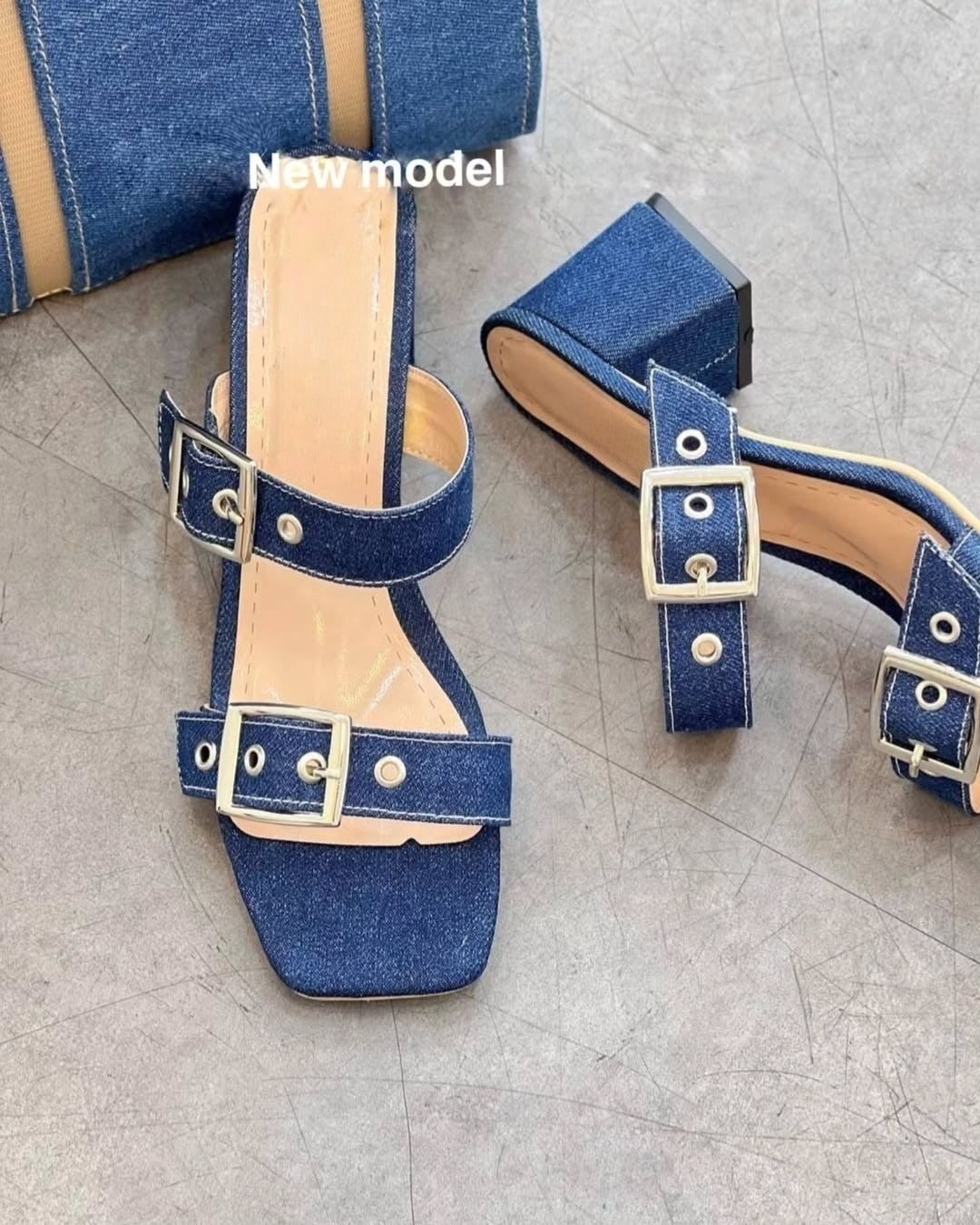 Versatile Denim Blue Block Heel Sandals