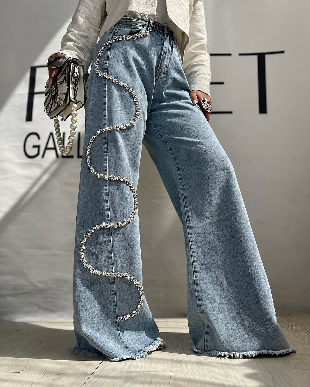 Women New Jeans With Rhinestones