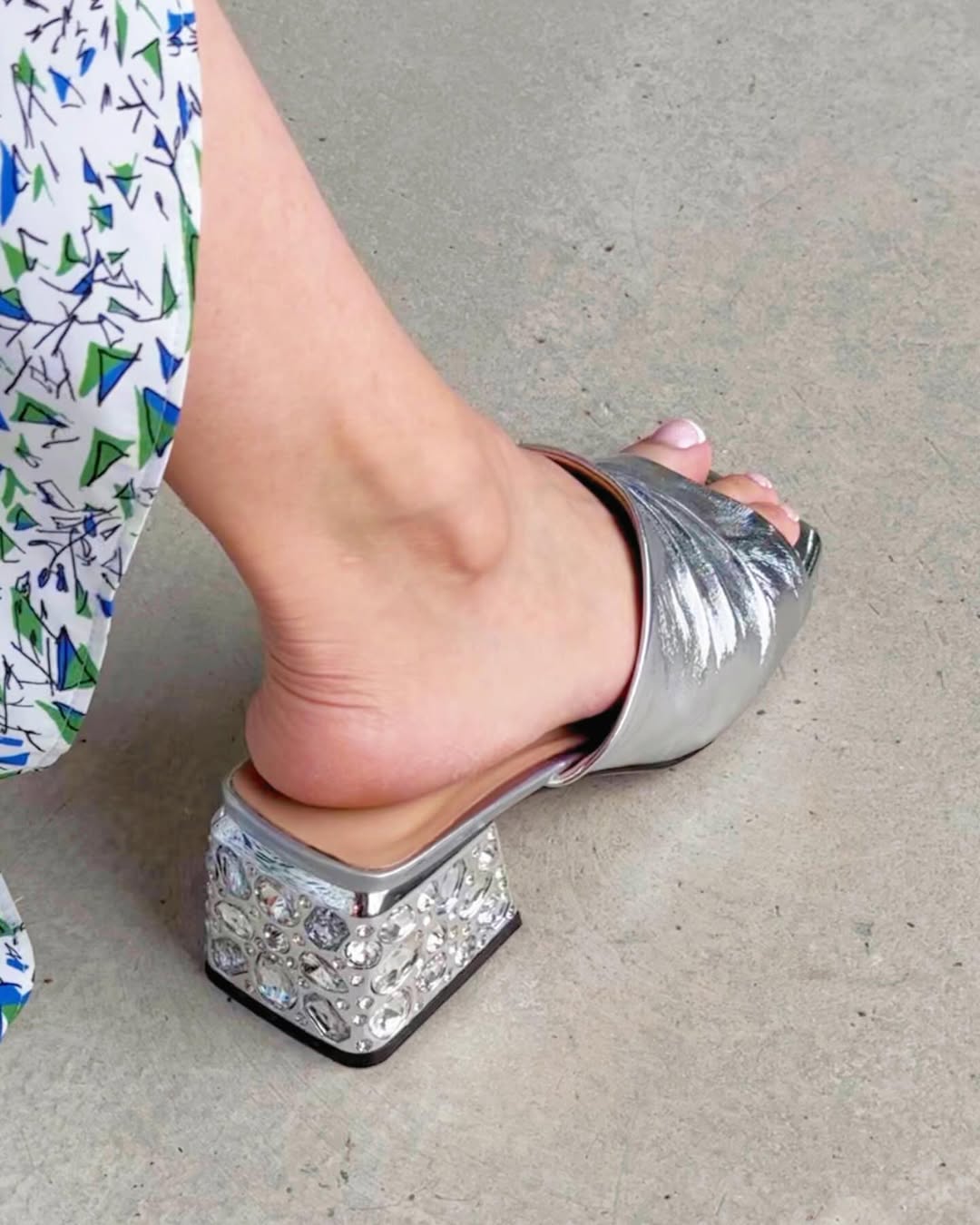 Silver Square Heel Slippers