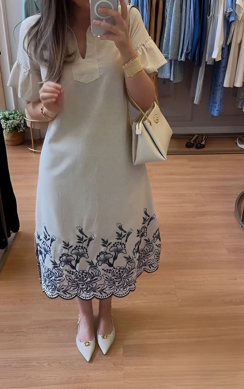 Elegant Embroidered Print Midi Dress