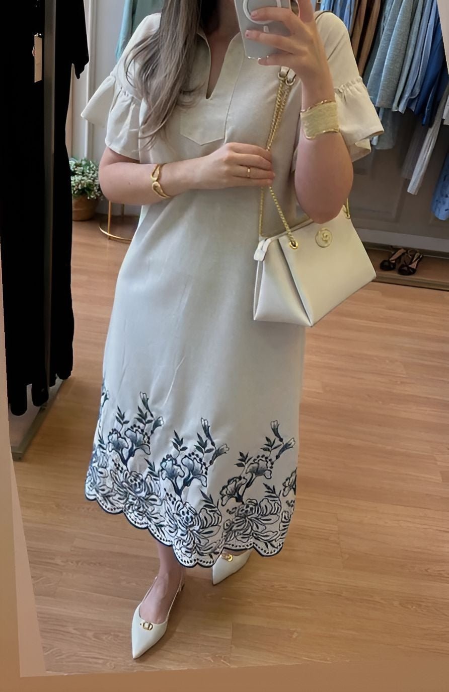Elegant Embroidered Print Midi Dress