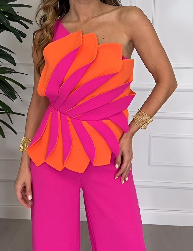 Contrast Color Sleeveless Jumpsuit