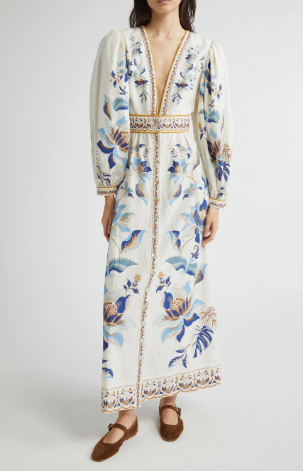 Mystic Blue Lotus Placed Print Maxi Dress