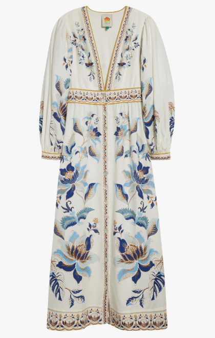 Mystic Blue Lotus Placed Print Maxi Dress