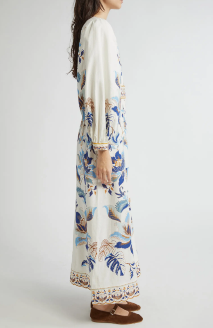 Mystic Blue Lotus Placed Print Maxi Dress