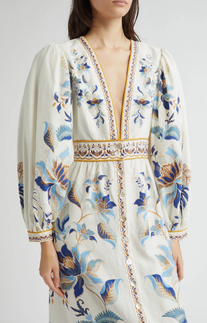 Mystic Blue Lotus Placed Print Maxi Dress