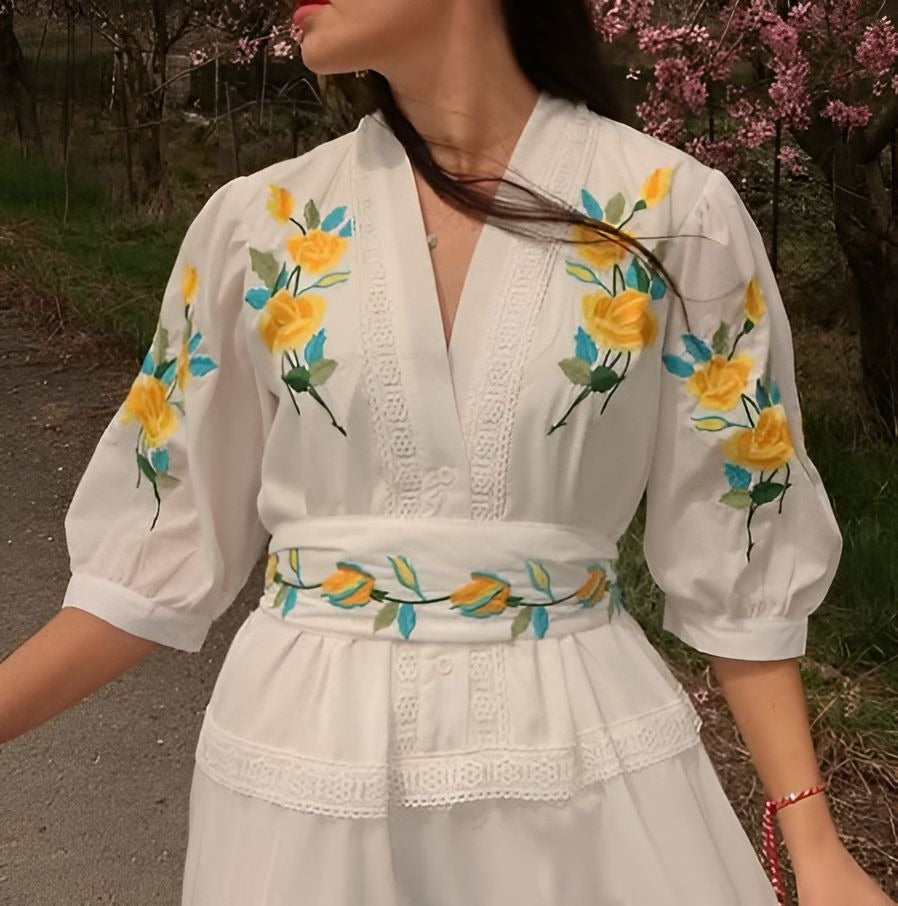 Floral V-neck Long Dress