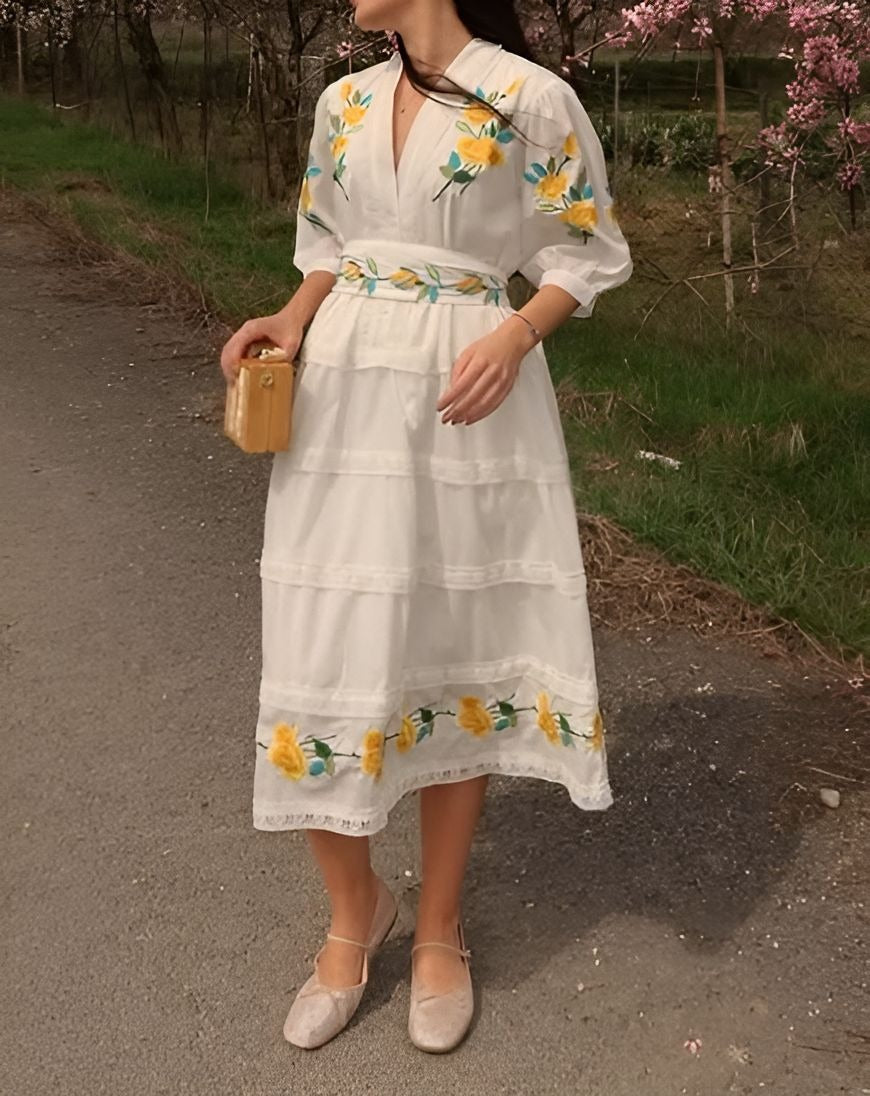 Floral V-neck Long Dress