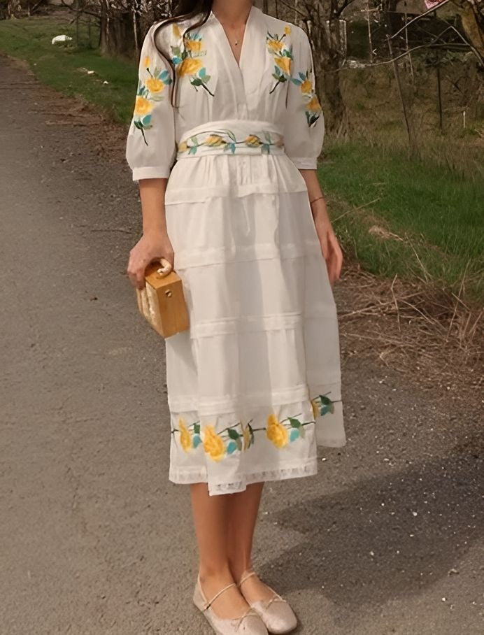 Floral V-neck Long Dress