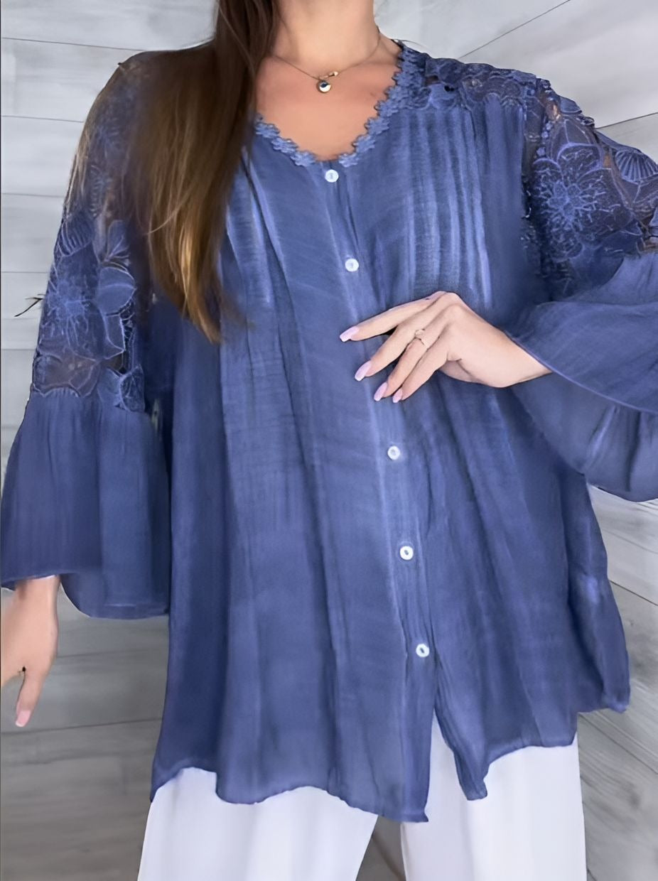 Summer Lace Flower Button Top