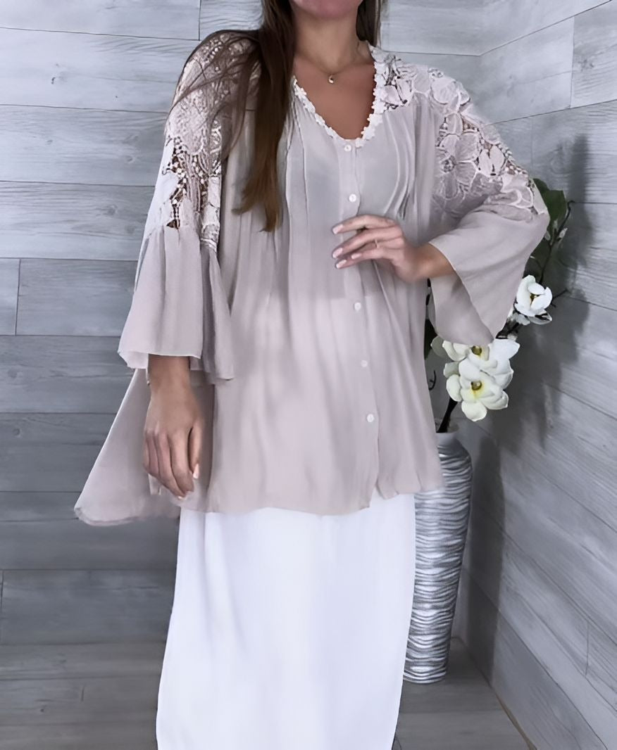 Summer Lace Flower Button Top
