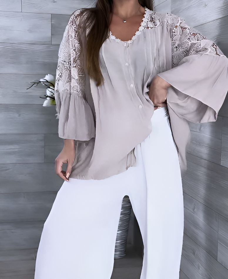 Summer Lace Flower Button Top