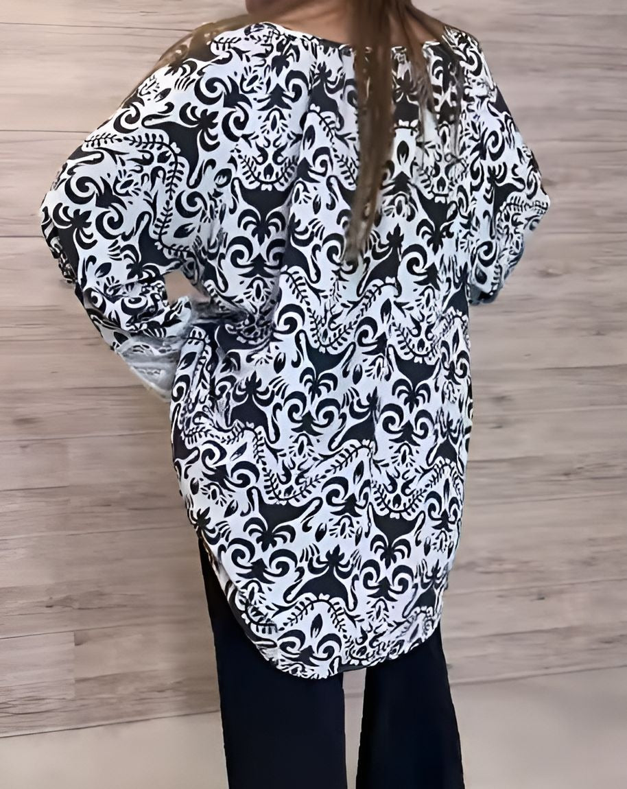 Black Floral Top With Lace Cuffs