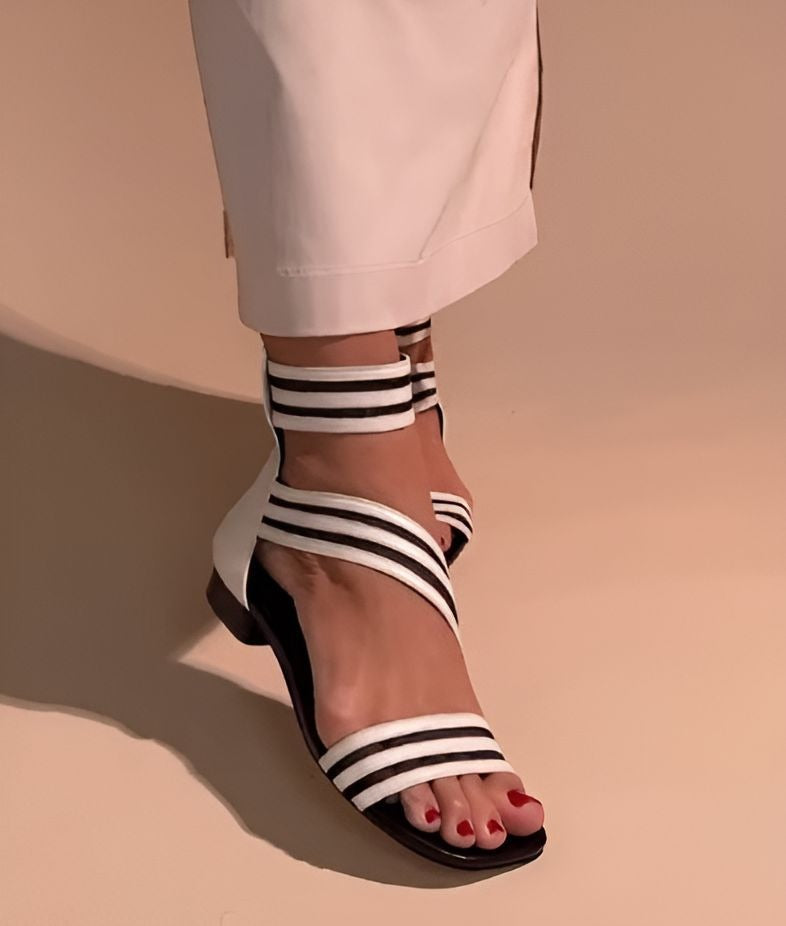 Striped Zipper Women Sandals