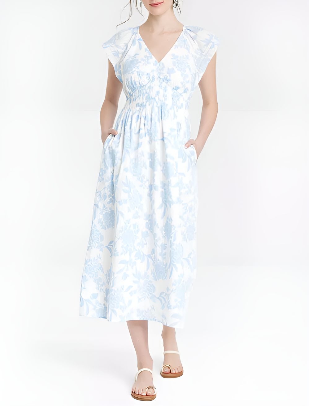 Women's Short Sleeve Smocked Midi A-Line Dress