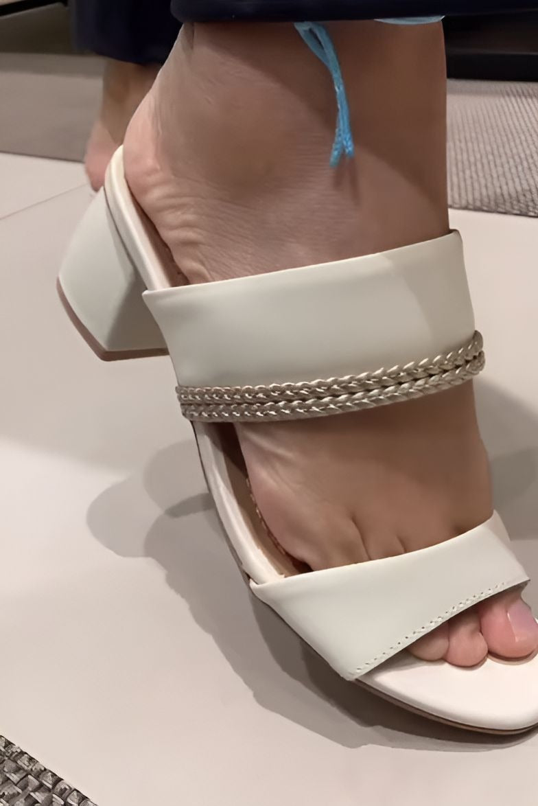 White Block Heel Women Sandals