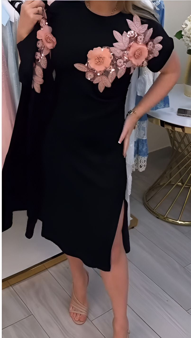 3D Flower Black Elegant Dress