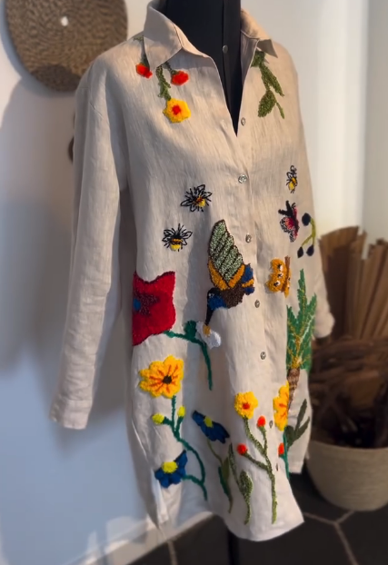 3D Floral Button Dress